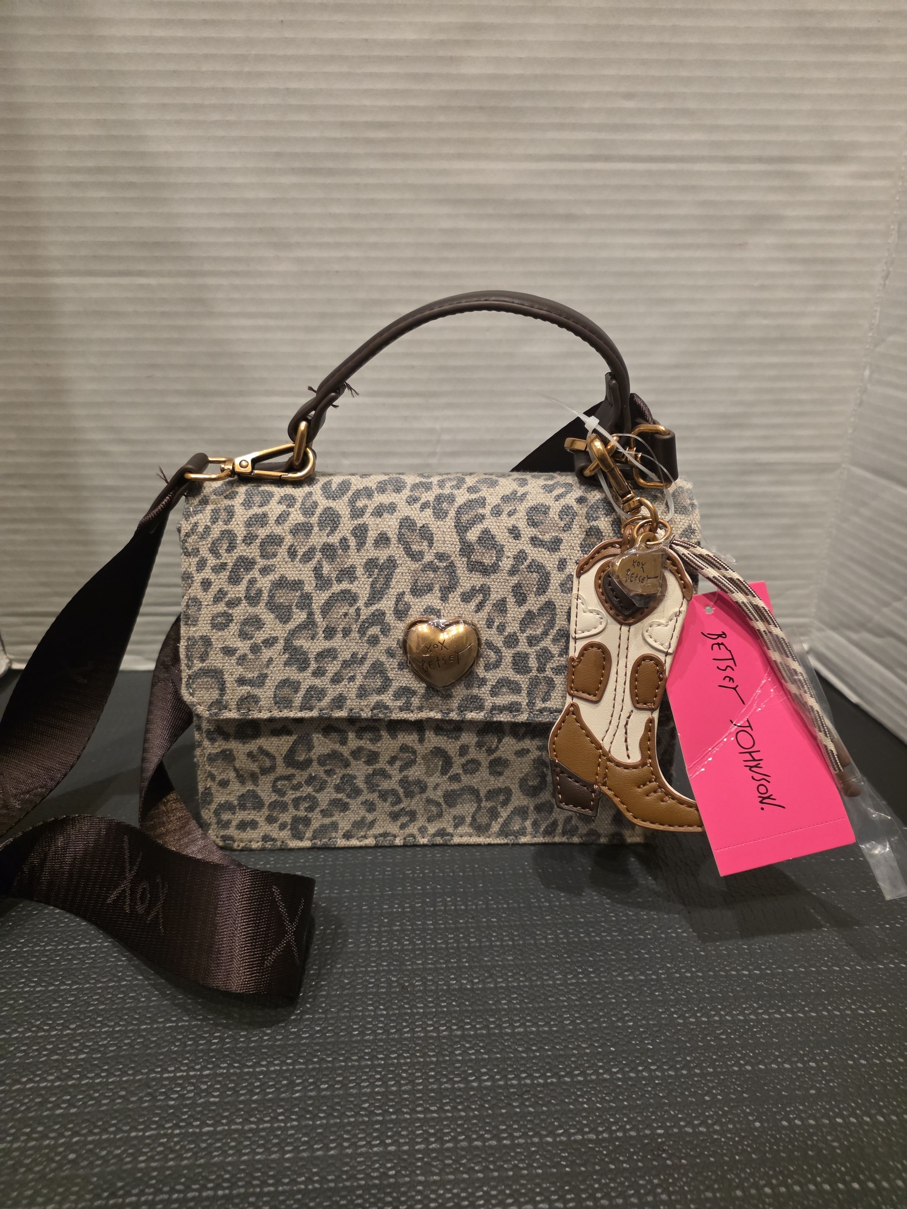Betsey Johnson Leopard Print Crossbody With Gold Heart Closure